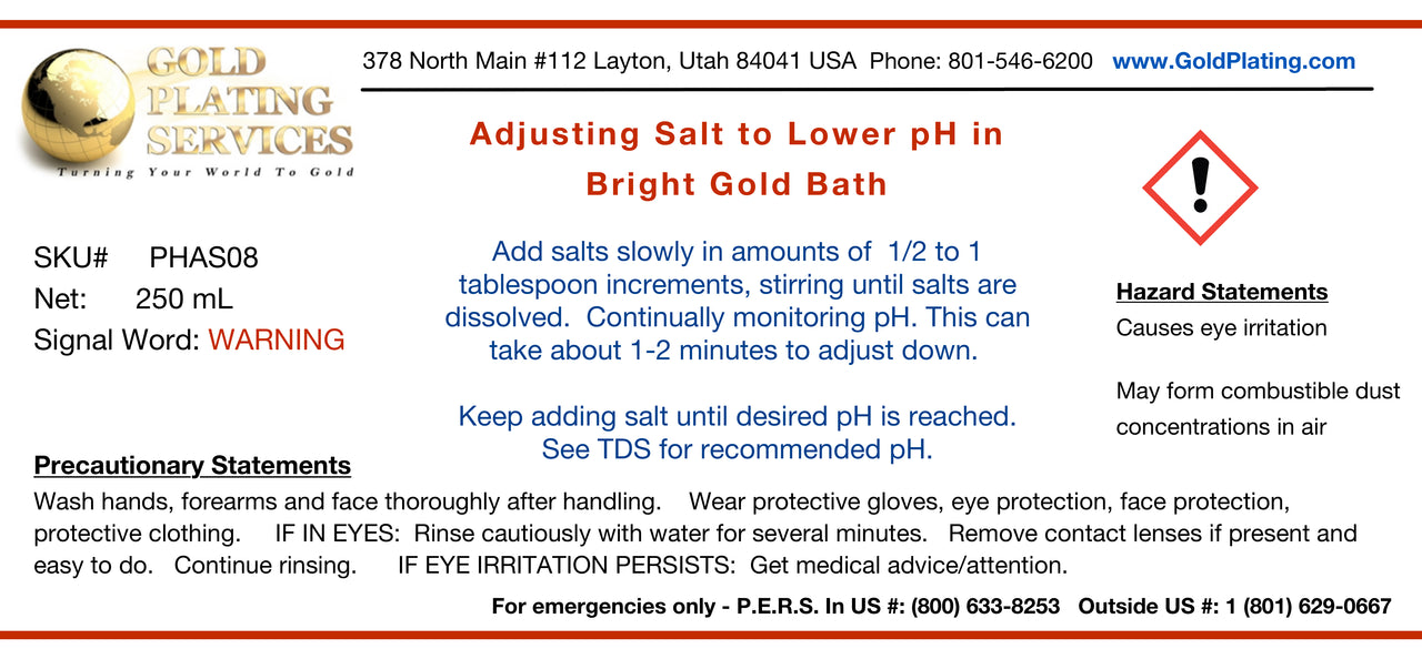 pH Lowering Salt for Bright Gold Solutions - (8 oz Jar) pH Lowering Salt for Bright Gold Solutions - (8 oz Jar)
